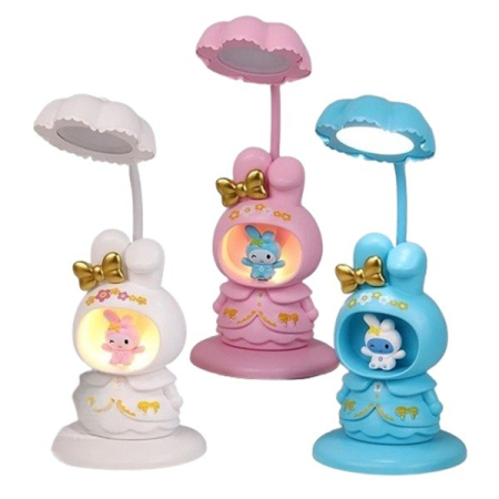 Jucarii interactive - Lampa de Veghe, , cu Ascutitoare de Creioane, 2 Functii de Lumina, de Birou si de Veghe, Model Iepuras, Incarcare USB 10 x 29 cm, Multicolor