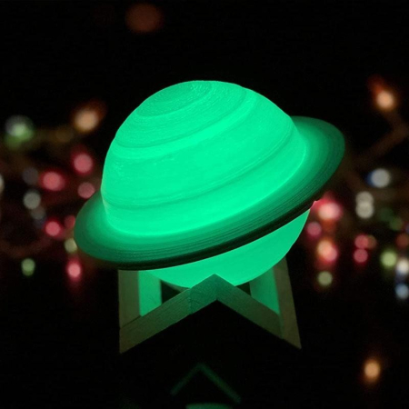 Lampa de veghe cu telecomanda in forma de Saturn 3D Saturn Light 16 culori, alimentare baterii, stand lemn inclus, 15 cm,  [6]