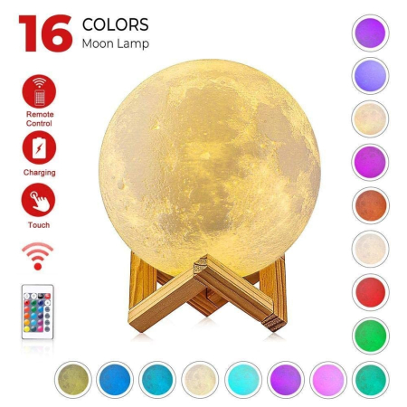 Lampa de veghe in forma de luna cu stele 3D Moon Light, Acumulator integrat, alimentare USB, stand din plastic inclus, 13 cm, 16 culori, Multicolor, Telecomanda inclusa,  [8]