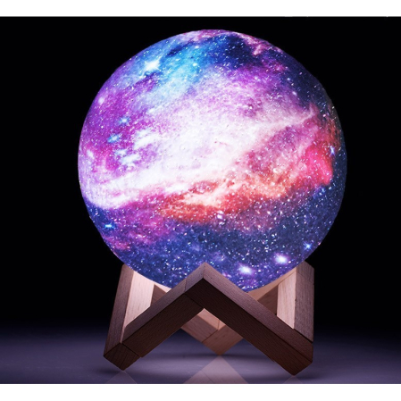 Lampa de veghe in forma de luna cu stele 3D Moon Light, alimentare baterii, stand din lemn inclus, 10 cm,  [1]