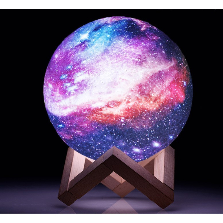 Lampa de veghe in forma de luna cu stele 3D Moon Light, alimentare baterii, stand din lemn inclus, 14 cm,  [1]