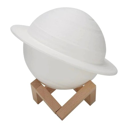 Lampi de veghe - Lampa de veghe in forma de Saturn 3D Saturn Light, alimentare baterii, stand plastic inclus, 15 cm, , Alb Cald
