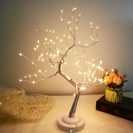 Lampa de veghe LED cu baterii si USB, , Model Copac din cupru, Alb cald [1]