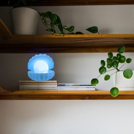 Lampa de Veghe, , Model Scoica cu Perla, Lumina Calda, 10 x 8.5 cm, Led, Baterii Incluse 3 x LR44, Albastru [3]