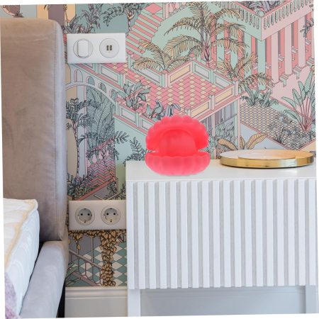 Lampa de Veghe, , Model Scoica cu Perla, Lumina Calda, 10 x 8.5 cm, Led, Baterii Incluse 3 x LR44, Roz [1]