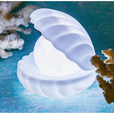 Lampa de Veghe, , Model Scoica cu Perla, Lumina Calda, 6x5 cm, Led, Baterii Incluse 3 x LR44, Alb [1]