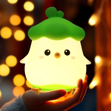 Lampa de Veghe pentru Copii, , din Silicon, Senzor Tactil, Model Pui, Lumina Calda, Protectie pentru Ochi, Incarcare USB, Capacitate Baterie Incorporata 800mAh, 11 x 10 x 12.4 cm, Verde [4]