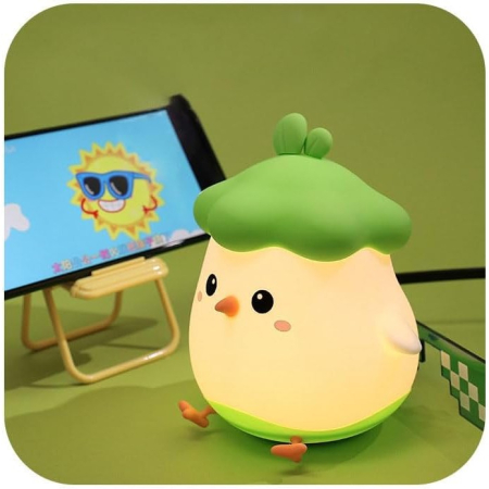 Lampa de Veghe pentru Copii, , din Silicon, Senzor Tactil, Model Pui, Lumina Calda, Protectie pentru Ochi, Incarcare USB, Capacitate Baterie Incorporata 800mAh, 11 x 10 x 12.4 cm, Verde [2]