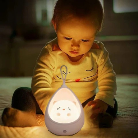Lampa de Veghe, , Portabila, cu 2 Moduri de Functionare, Silicon Non-Toxic, Reincarcabila USB, Senzor Miscare, Model Pisica, Alb [3]