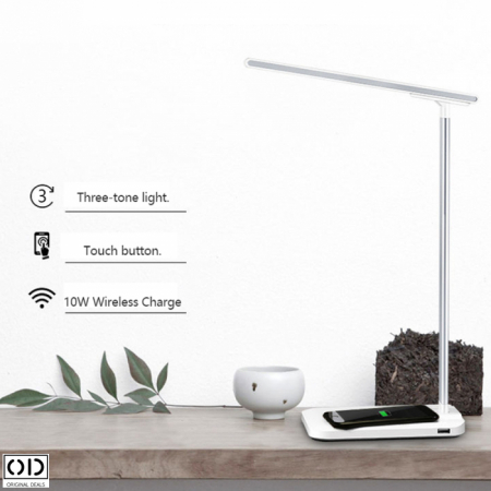Lampa LED Veioza cu Incarcator Wireless Fast Charge Universal Integrat cu 2 Tipuri de Lumina Alba si Calda cu Touch Control la Reglarea Intensitatii [2]