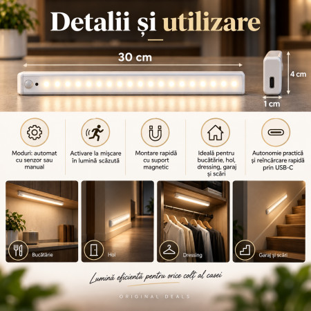 Lampa LED subtire 30 x 4 x 1 cm din ABS alb