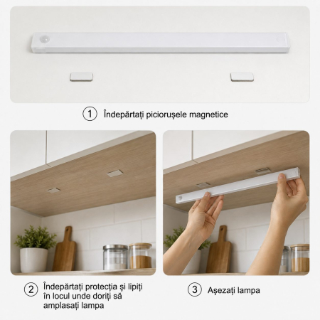 Lampa LED ORIGINAL DEALS 30 cm, 21 LED, senzor miscare si lumina, USB-C, magnetica, alba [13]