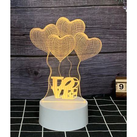 Lampa LED decorativa, , 3D, Baloane Love, din material acril si lumina multicolora, alb [1]