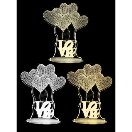 Lampa LED decorativa, , 3D, Baloane Love, din material acril si lumina multicolora, alb [3]