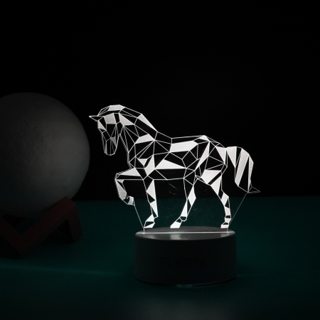 Lampa LED decorativa, , 3D, Cal, cu telecomanda, doua moduri de alimentare USB si baterii, 20 cm inaltime, din material acril si lumina multicolora, alb [5]