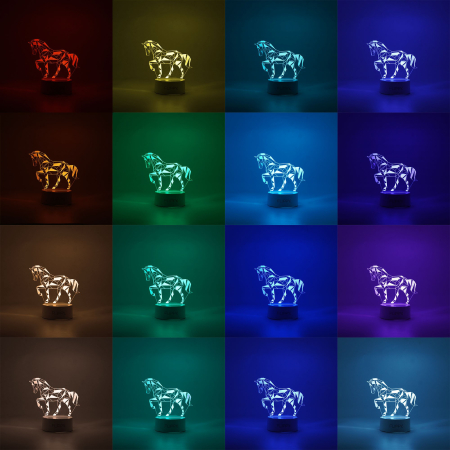 Lampa LED decorativa, , 3D, Cal, cu telecomanda, doua moduri de alimentare USB si baterii, 20 cm inaltime, din material acril si lumina multicolora, alb [1]