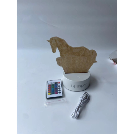 Lampa LED decorativa, , 3D, Cal, cu telecomanda, doua moduri de alimentare USB si baterii, 20 cm inaltime, din material acril si lumina multicolora, alb [9]