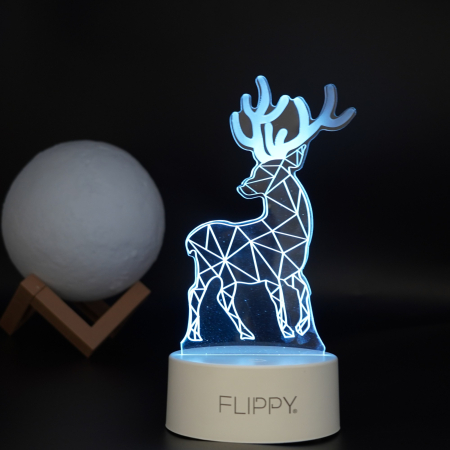 Lampa LED decorativa, , 3D, Cerb, cu telecomanda, doua moduri de alimentare USB si baterii, 20 cm inaltime, din material acril si lumina multicolora, alb [4]