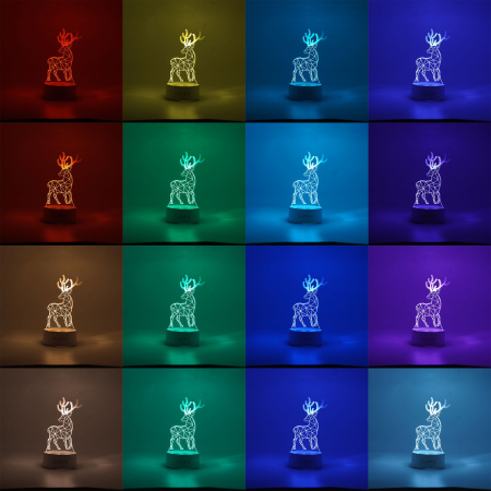 Lampa LED decorativa, , 3D, Cerb, cu telecomanda, doua moduri de alimentare USB si baterii, 20 cm inaltime, din material acril si lumina multicolora, alb [1]