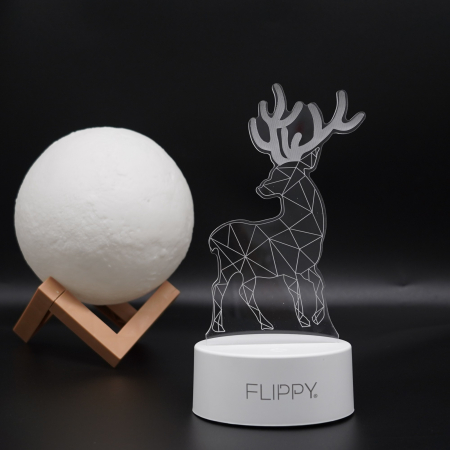 Lampa LED decorativa, , 3D, Cerb, cu telecomanda, doua moduri de alimentare USB si baterii, 20 cm inaltime, din material acril si lumina multicolora, alb [2]