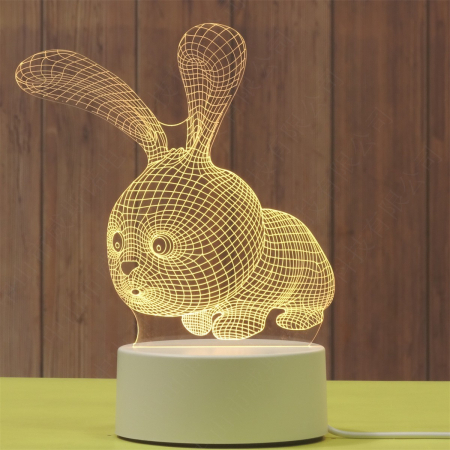 Lampa LED decorativa, , 3D, Iepure, cu USB si baterii, 20 cm inaltime, din material acril, lumina multicolora si telecomanda inclusa, alb [5]