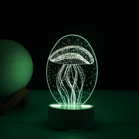 Lampa LED decorativa, , 3D, Meduza, din material acril si lumina multicolora, alb [2]