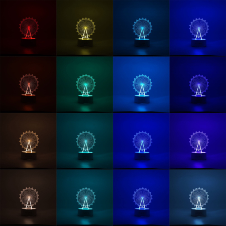 Lampa LED decorativa, , 3D, Roata Panoramica, cu telecomanda, doua moduri de alimentare USB si baterii, 20 cm inaltime, din material acril si lumina multicolora, alb [1]