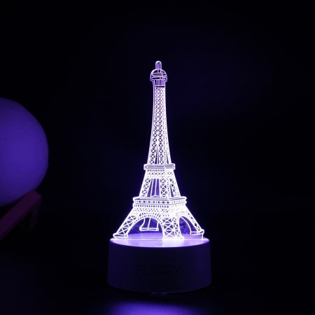 Lampa LED decorativa, , 3D, Turnul Eiffel, din material acril si lumina multicolora, alb [3]