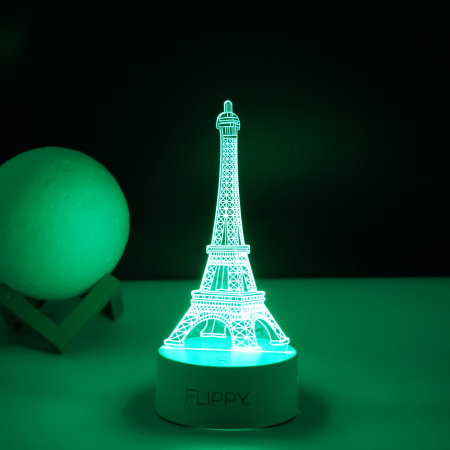 Lampa LED decorativa, , 3D, Turnul Eiffel, din material acril si lumina multicolora, alb [4]