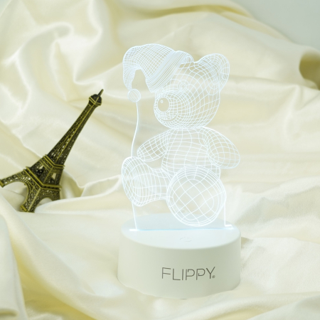 Lampa LED decorativa, , 3D, Urs cu palarie, cu telecomanda, doua moduri de alimentare USB si baterii, 20 cm inaltime, din material acril si lumina multicolora, alb [3]