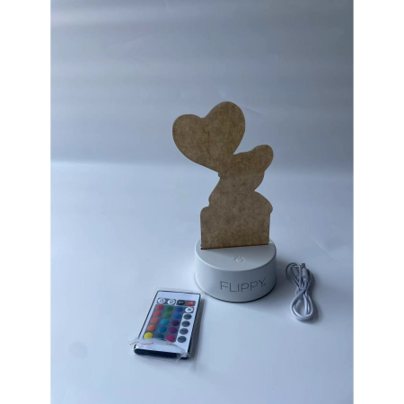 Lampa LED decorativa, , 3D, Ursulet cu balon inima, cu telecomanda, doua moduri de alimentare USB si baterii, 20 cm inaltime, din material acril si lumina multicolora, alb [9]