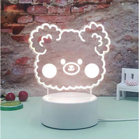 Lampa LED decorativa, , 3D, Ursulet, din material acril si lumina multicolora, alb [2]