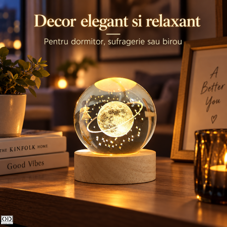 Lampa LED Decorativa cu Bila din Cristal K9, Cer Instelat 3D, 6 cm, USB, Alb Cald | ORIGINAL DEALS [4]