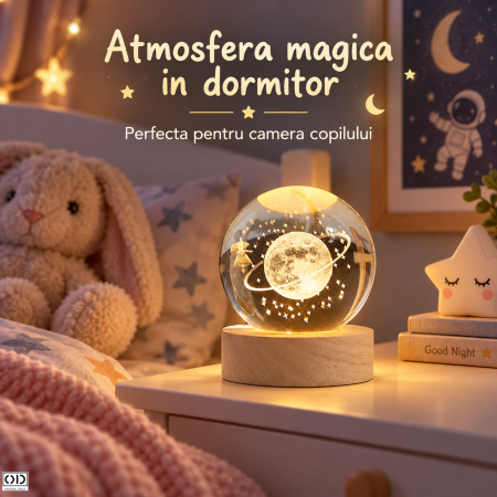 Lampa LED Decorativa cu Bila din Cristal K9, Cer Instelat 3D, 6 cm, USB, Alb Cald | ORIGINAL DEALS [1]