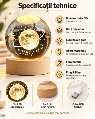 Lampa LED decorativa ORIGINAL DEALS cu bila din cristal K9 si cer instelat 3D