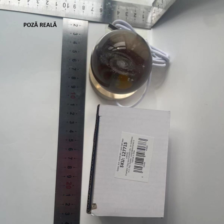 Lampa LED Decorativa, , cu Bila de Cristal cu Diametru 6cm, Model Galaxie 3D, Alimentare USB, Suport din Lemn, Lumina Alb Cald [5]