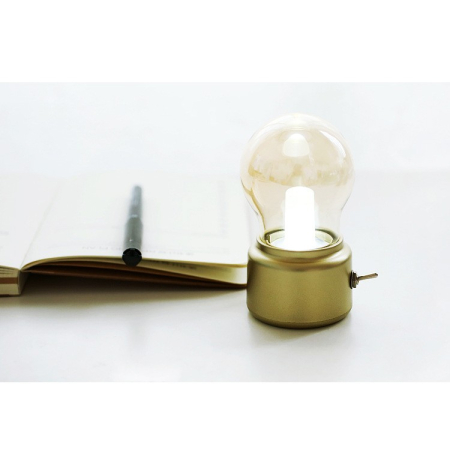 Lampa LED Decorativa sub forma de Bulb, Retro pentru interior, Bej/ Transparent, 5 V, 500 mA, ABS, Lumina Calda, Incarcare USB, Autonimie 12 Ore, Comutator Metalic, , 11x7x6 cm [6]