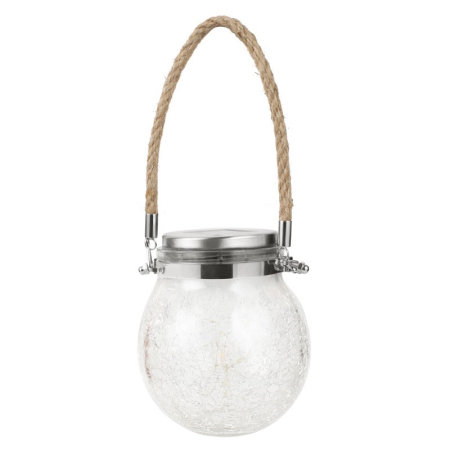 Lampa solara decorativa pentru exterior , IP65, 20 LED-uri, 600mAh, 14 x 12 cm, cu agatatoare, model borcan rotund, alb cald [5]
