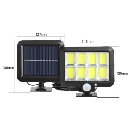 Lampa Solara LED 160 COB, , 8 Grile, Senzor de Lumina si Miscare, Lungime Cablu 4.6 m, Lumina Alba [3]