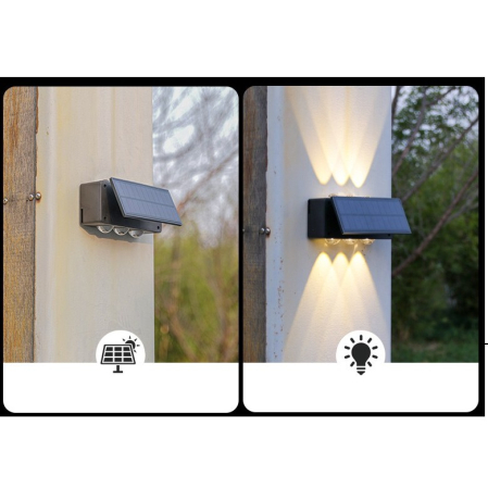 Lampa solara LED bidirectionala , cu panou ajustabil, comutator culoare lumina, pentru perete, scari, gradina, terasa, 16 x 6.5 cm, 6 LED-uri, material ABS, baterie 3.7 V, 1200mah, multicolor [4]