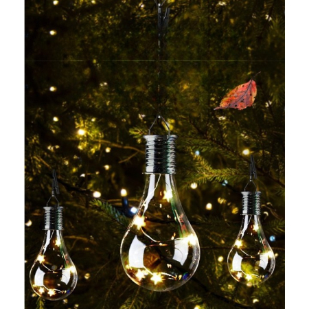Lampa Solara LED Decorativa sub forma de Bulb, pentru exterior, suspendata, IP65, Ultron Transparent, lumina calda,  [1]