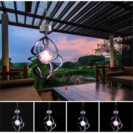 Lampa solara LED RGB spirala pentru gradina/terasa , se roteste de la vant, 35 x 5.5 cm, rezistenta la apa, 2V, 600 mAh, multicolor [1]