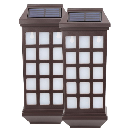 ✨TOATE PRODUSELE✨ - Lampa solara LED tip Felinar pentru perete , Set din 2 Buc, 23 x 9 cm, 1.2V, ABS, 600mAh, Rezistent la Apa, Tip lumina alb cald, Maro