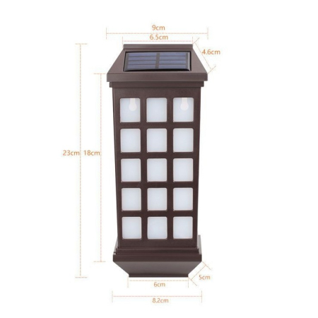 Lampa solara LED tip Felinar pentru perete , Set din 2 Buc, 23 x 9 cm, 1.2V, ABS, 600mAh, Rezistent la Apa, Tip lumina alb cald, Maro [1]