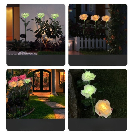 Lampa Solara LED tip Trandafir cu o floare pentru Gradina, Inaltime 75 cm,  [4]