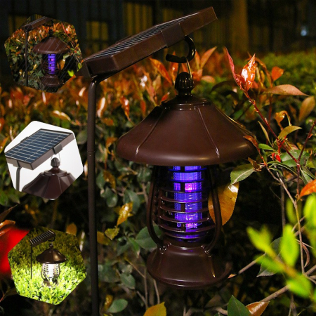 Lampa solara pentru gradina, anti-insecte, tantari, muste, UV, LED, material ABS, putere 5W, 1.2 V, autonomie 8 ore, 2 moduri de functionare, IP65, electric shock 380 volti, 30 x 19.5 cm, maro [3]