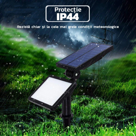 Lampa solara pentru terasa/gradina 48 de LED-uri , cu 2 moduri de fixare, senzor de lumina, IP44, material ABS, 5W, 80 lm, 26.5 cm x 14 cm, Alb Rece [4]