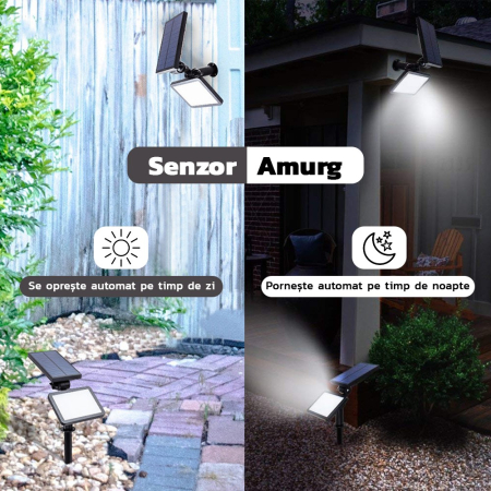 Lampa solara pentru terasa/gradina 48 de LED-uri , cu 2 moduri de fixare, senzor de lumina, IP44, material ABS, 5W, 80 lm, 26.5 cm x 14 cm, Alb Rece [5]
