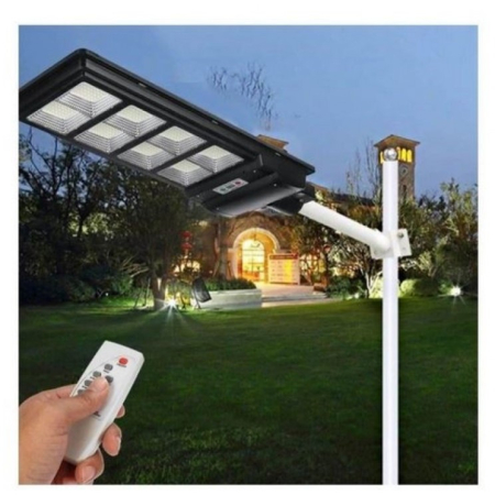 Lampa solara stradala , cu telecomanda, senzor de miscare si lumina, suport prindere, 180 LED-uri, IP65, ABS, 10AH, 200W, temperatura culoare 6500K, 59.5x23.8x6.8 cm, autonomie 10-12 ore, negru [2]