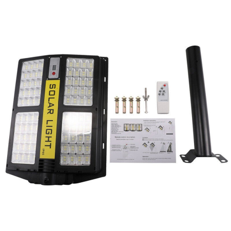 Lampa solara stradala , cu telecomanda, senzor de miscare si lumina, suport prindere, 280 LED-uri, IP65, ABS, 12AH, 500W, temperatura culoare 6500K, 44.5x37.7x6.6 cm, autonomie 10-12 ore, negru [2]